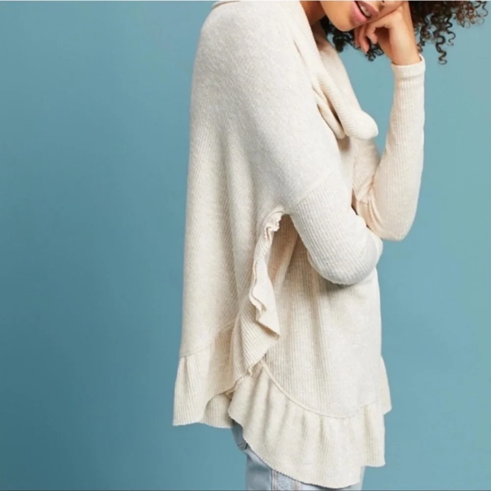 Anthropologie Postmarked Orley Ruffle Cowl Sweater | Metallic Gold